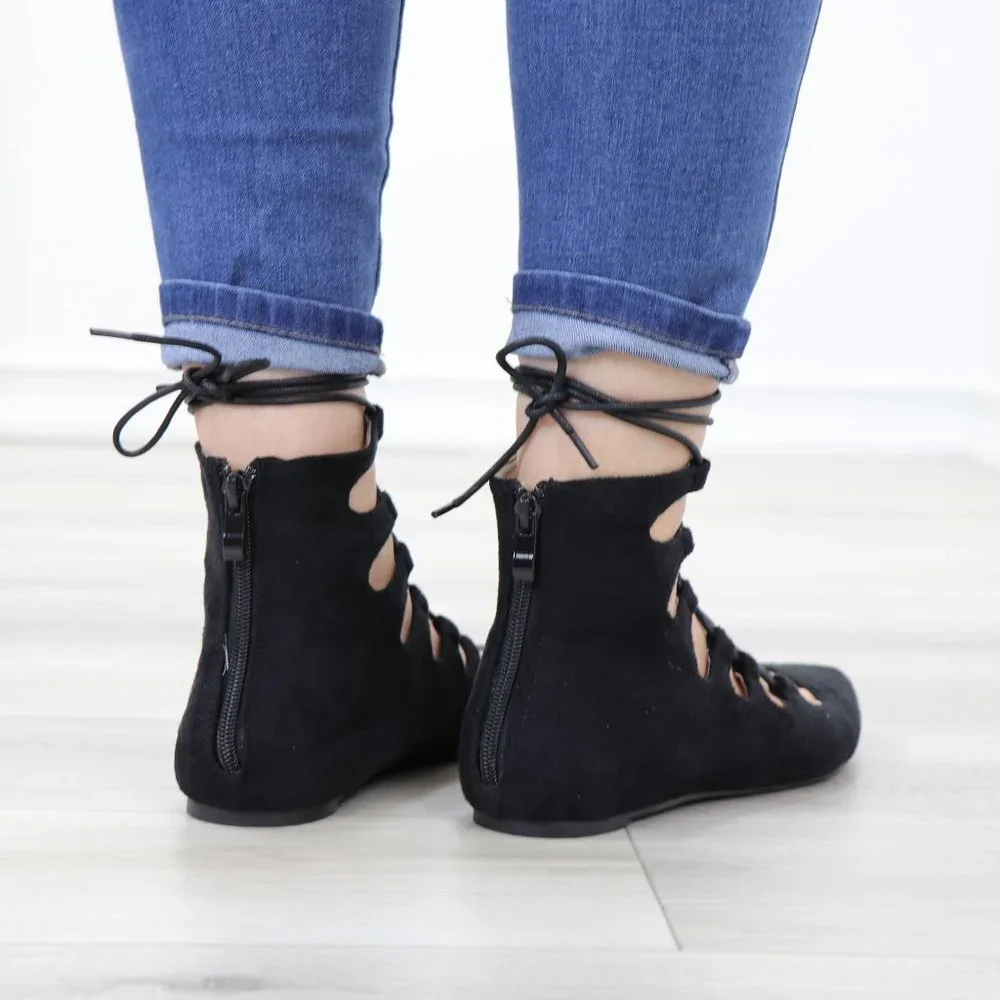 Pointed Toe Faux Suede Strappy Slip-On Flats - Picture 6 of 11